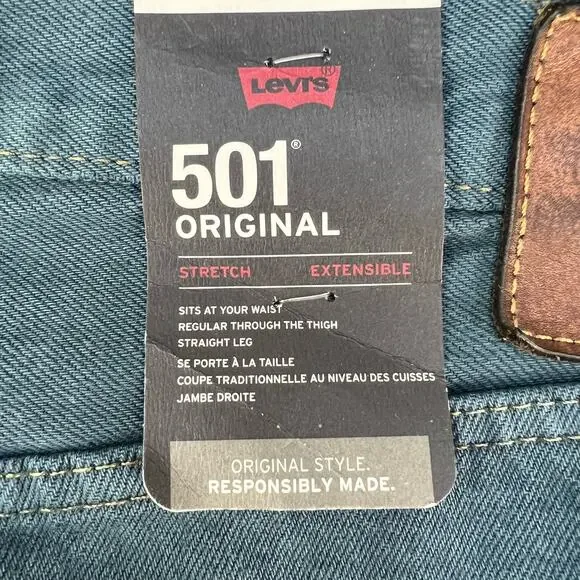 NWT Levi's 501 Big E Men's 36x36 Forest Green Button Fly Straight Minimalist